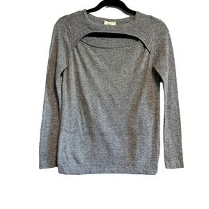 Qi Viscose Cashmere Blend Cutout Heather Gray Pullover Sweater Size XS